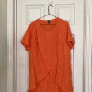 SHEIN Orange Asymmetrical Relaxed Pajama Blouse